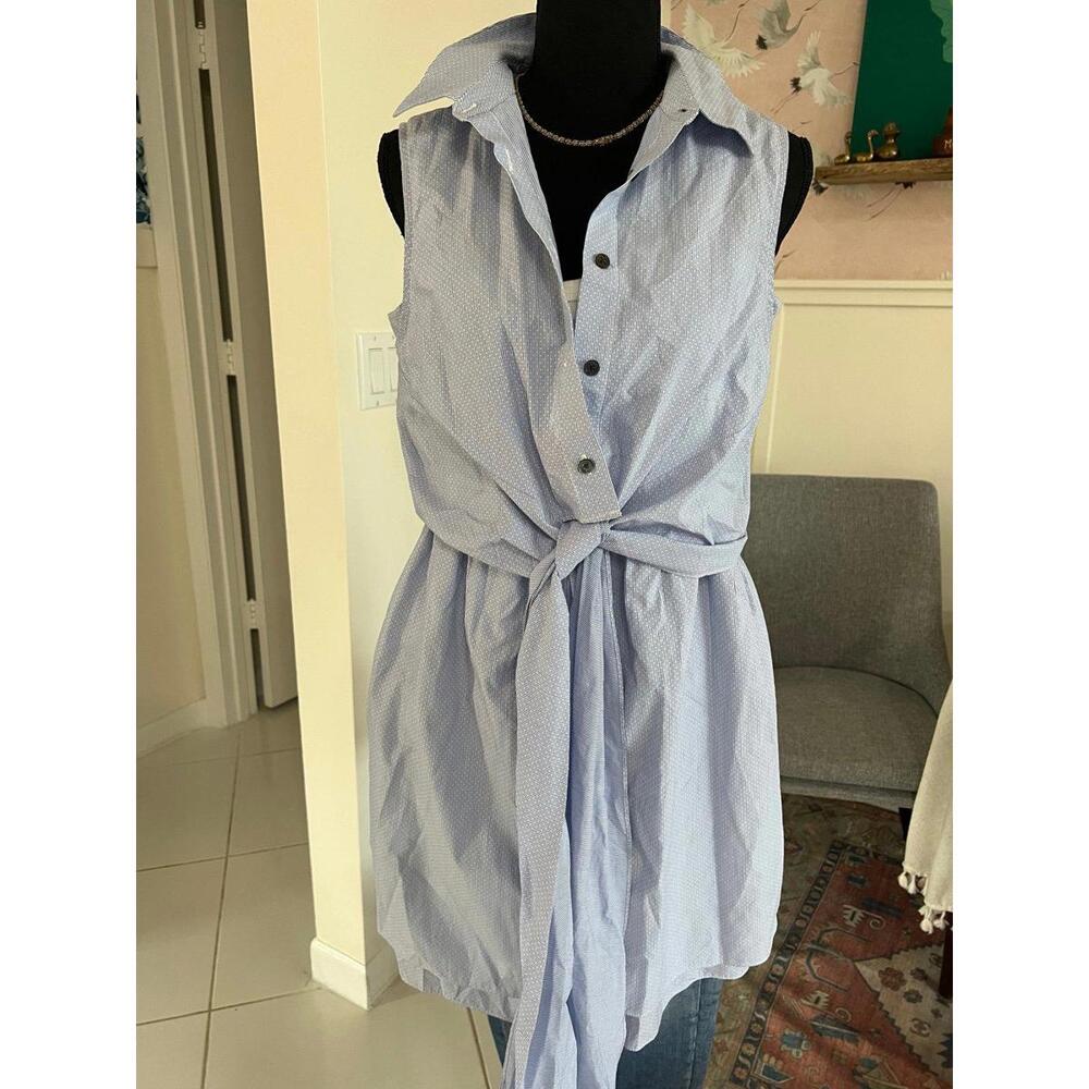 DEREK LAM 10 CROSBY COTTON WHITE BLUE TIE RUFFLE 2 in 1 DRESS/TOP size 10  $425